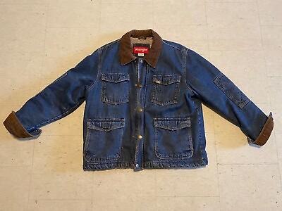 #ad Wrangler Denim Sherpa Lined Chore Coat Barn Jacket Vintage Mens Large RN 15101 $50.00