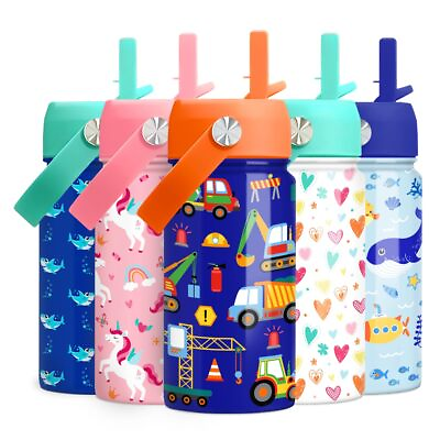 #ad Construction Water Bottle Kids Water Bottle with Straw Lid 12 Oz Insulate... $27.82