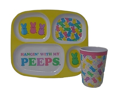 #ad Hanging with My Peeps Themed Divided Melamine Plate And Cup Easter Basket Kids $26.99