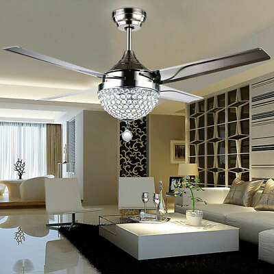 #ad 44quot; Crystal Ceiling Fan Light Modern LED Chandelier With Remote Control $69.36