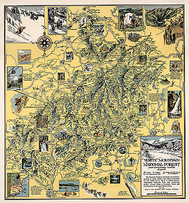 #ad Map of White Mountain National Forest New Hampshire Maine Wall Art Poster Print $13.95