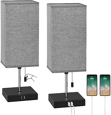 #ad Set of 2 Table Lamps Square Beside Nightstand Lamps with Dual USB Charging Ports $36.99