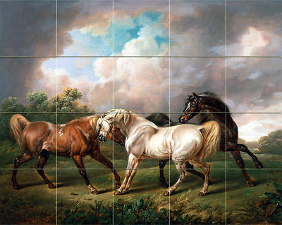 #ad Art Three Horses Landscape Stormy Ceramic Mural Backsplash Bath Tile #2183 $166.66