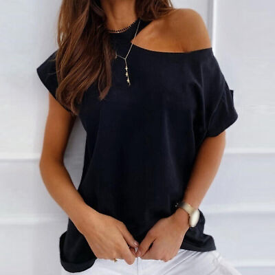 #ad Womens Cold Summer Shoulder Tops Ladies Casual Short Sleeve Blouse T Shirt $19.99