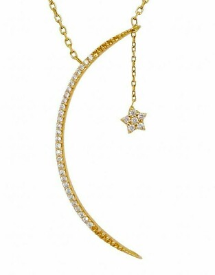 #ad 14k Gold CZ Moon and Star Adjustable Necklace 17quot; 18quot; $431.99