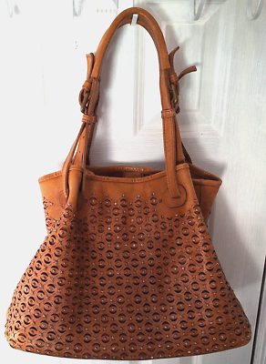 #ad Platania Italy Leather Purse Handbag Tote Studded Cutout Design Strap Missing $58.80