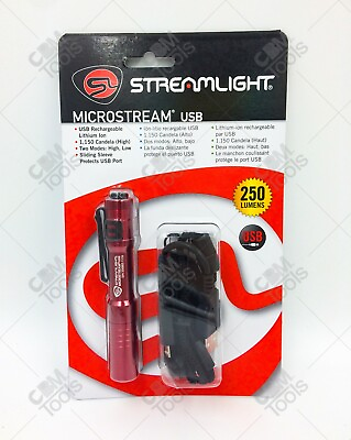 #ad Streamlight 66602 MicroStream USB LED 5quot; Rechargeable Clip On Pocket Light RED $34.90