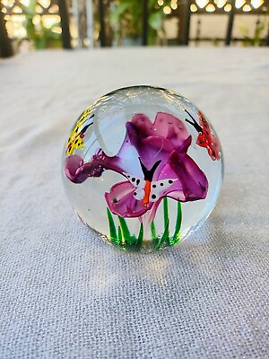 #ad Vintage Flower and Butterfly Paperweight by Gorgeous Designs China $55.00