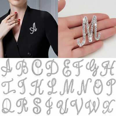 #ad 26 Letters Crystal Rhinestone Alphabet Brooch Pin Wedding Women Wholesale Gift C $2.12