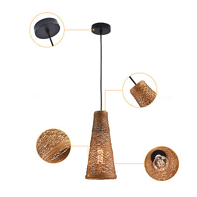 #ad Brown Cone Hand woven Pendant Lighting Ceiling Lamp Shade Hanging Light E26 US $15.20