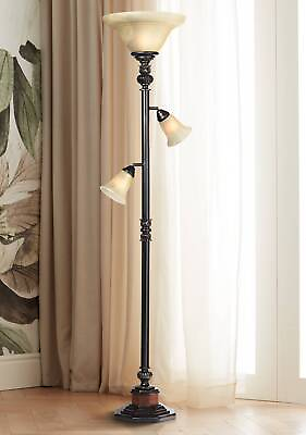 #ad #ad Sonnett Vintage Torchiere Floor Lamp 72quot; Tall Bronze with Side Lights Reading $269.99