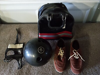 #ad VINTAGE NICE BOWLING BALL and bag wrist guard and shoes leather Hammer size 9 $69.99