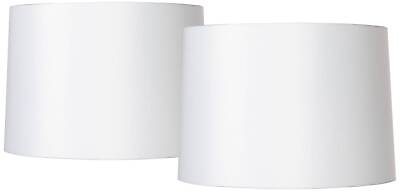 #ad Set of 2 Drum Lamp Shades White Medium 15x16x11 Spider with Harp and Finial $99.99