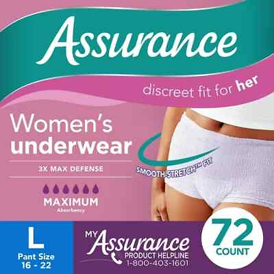 #ad Assurance Women#x27;s Incontinence amp; Postpartum Underwear L 72 Count NEW $24.50