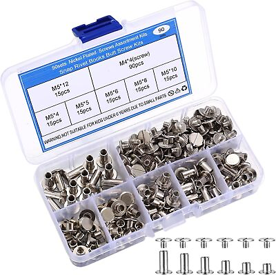 #ad 90 Sets Chicago Screws Assorted Kit 6 Sizes M5 Round Flat Head Leather Rivets $12.34