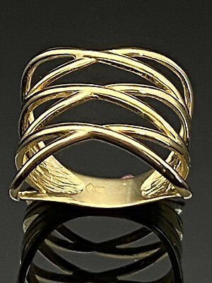 #ad Solid 14K Yellow Gold Wide Crossover Highway Cocktail Ring 6 9 $420.00