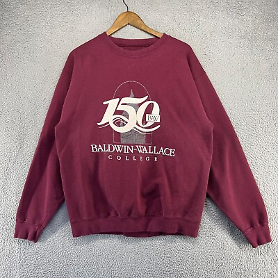 #ad Vintage Baldwin Wallace College Sweatshirt Men#x27;s Large Red Graphic Crewneck 90s $20.88