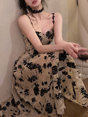 #ad Summer Strap Midi Dress Women Sleeveless Elegant Vintage Dress Evening $25.97
