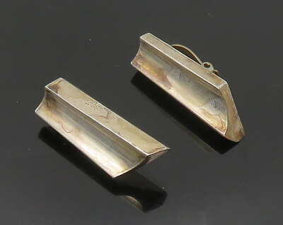 #ad MEXICO 925 Silver Vintage Shiny Concave Hollow Non Pierce Earrings EG9411 $83.56
