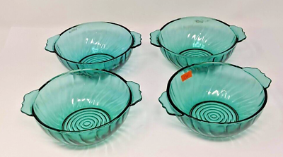 #ad Replacements Jeannette Swirl Ultramarine Lugged Soup Bowl Set Of 4 Blue Green $151.99