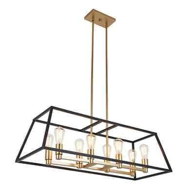 #ad Artika Carter 8 Light Black Gold Modern Industrial Cage Chandelier Light Fixtur $149.95