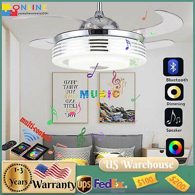 42” Retractable Bluetooth Ceiling Fan Light LED Chandelier w RemoteMusic Player $129.60