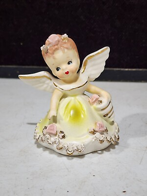 #ad Vintage GEO LEFTON Lady Angel Yellow Dress 4.5quot; Figurine Bell $24.95