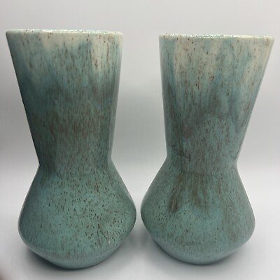 #ad Vintage Pottery Art Ceramic Vase Lot Of 2 Weathered Bronze Turquoise Glazed Blue $110.49