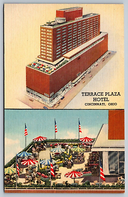 #ad Cincinnati Ohio Terrace Plaza Hotel Skyline Restaurant amp; Garden 1940s Linen PC $9.09