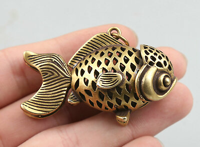 #ad New Brass Animal Fish Hollow Small Goldfish Statue Pendant Home Decoration $12.99