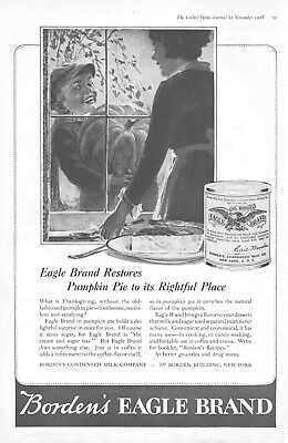 #ad 1918 Bordens Eagle Condensed Milk Antique Print Ad WW1 Thanksgiving Pumpkin Pie $8.99