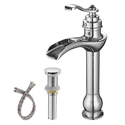 #ad BWE Chrome Vessel Sink Faucet Waterfall with Pop Up Drain Assembly and Supply... $97.36