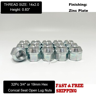#ad 32Pc 14x2 Open End Lug Nuts 3 4quot; Hex For 99 02 Ford F 250 F 350 Excursion 14x2.0 $18.88