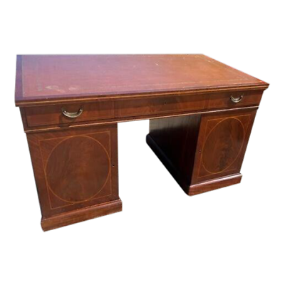 #ad Antique English Mahogany Inlaid Partner Desk Leather Top Circa 1890 $3150.00