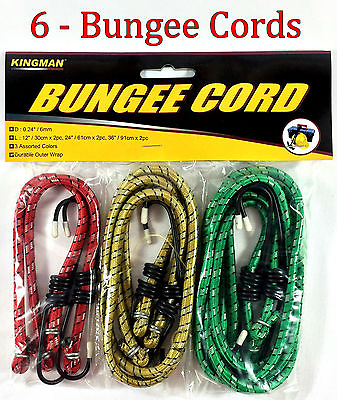 #ad 6pc Bungee Cord Tie Down Straps Bungie Cords Assortment Set 12quot; 24quot; amp; 36quot; $7.99