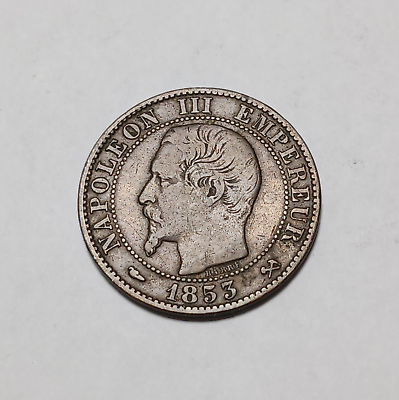 #ad 1853 B France 5 Centimes Vintage Bronze Coin Rouen Napoleon III Empire $8.95