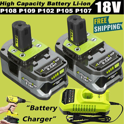 #ad 2X For RYOBI P108 18V High Capacity 8.0Ah Battery 18 Volt Lithium Ion One Plus $54.98