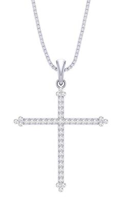 #ad I1 G 0.60 Ct Round Cut Diamond Cross Pendant Necklace 14K White Gold Appraisal $404.79