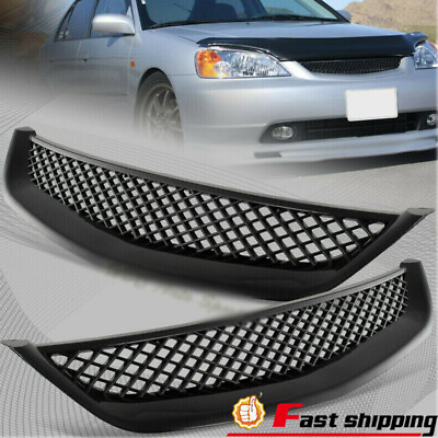 #ad For 2001 2003 Honda Civic JDM Type R Black Mesh ABS Front Hood Grille Mesh Grill $17.59