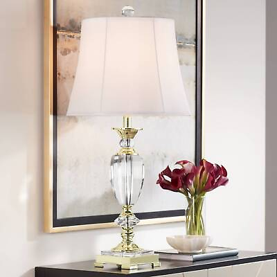 #ad Traditional Table Lamp Faceted Crystal and Brass for Living Room Bedroom $229.99