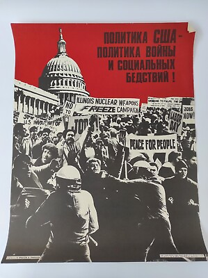 #ad Soviet propaganda poster quot;US Policy is a Policy of Warquot; 1984 $272.00