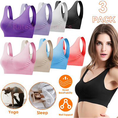 #ad 3Pack Sport Bras Seamless Wire Free Weight Support Tank Sports Yoga Sleep Bra US $9.35