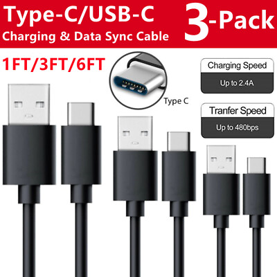 #ad 3 Pack 1 3 6FT Universal USB Type C Cable Fast Charging Cable Data SYNC Cord $11.49