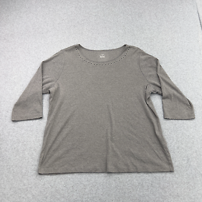 #ad CJ Banks Shirt Womens 1X Grey Top Basic Tee 3 4 Sleeve Mature Stretch $16.88