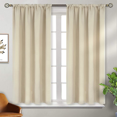 #ad Beige Room Darkening Curtains 45 Inches Long Rod Pocket Thermal Insulated Blac $32.88