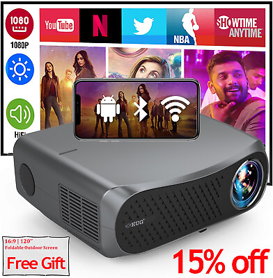 #ad EUG Android LED Smart Projector Full HD 1080P WIFI Blue tooth Home Theater HDMI $375.99