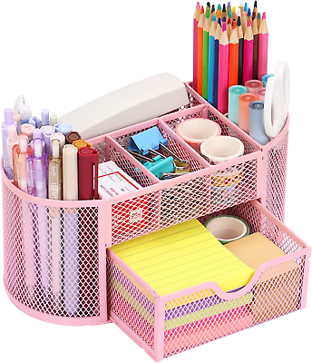 #ad Pink Desk Organizer Pen Holder for Desk and Accessories Mesh Desk Organizer wi $17.57