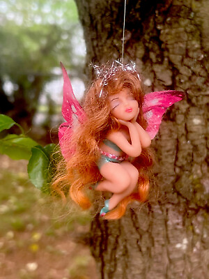 #ad Sleepy Eyed Hanging Fairy OOAK Polymer Clay Sculpture $65.00