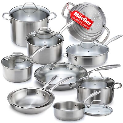 #ad Mueller Pots and Pans Set 17 Piece Ultra Clad Pro Stainless Steel Cookware Set $139.99