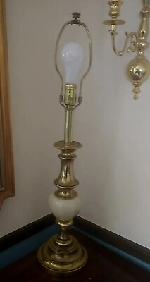 #ad STIFFEL Tall Vintage MCM Vintage Brass amp; Off White Ivory Table Desk Lamp $79.00